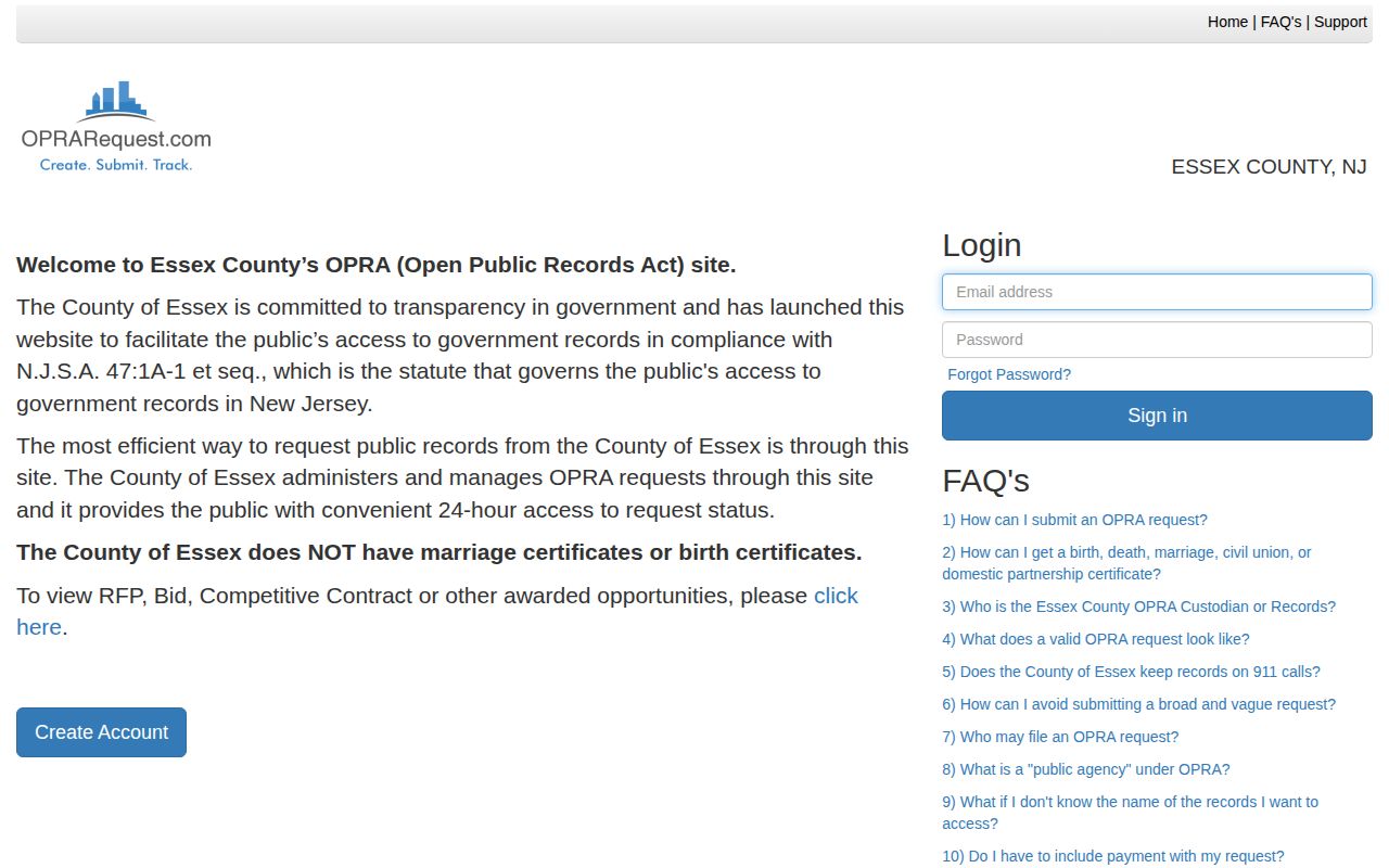Essex County released inmate OPRA request portal