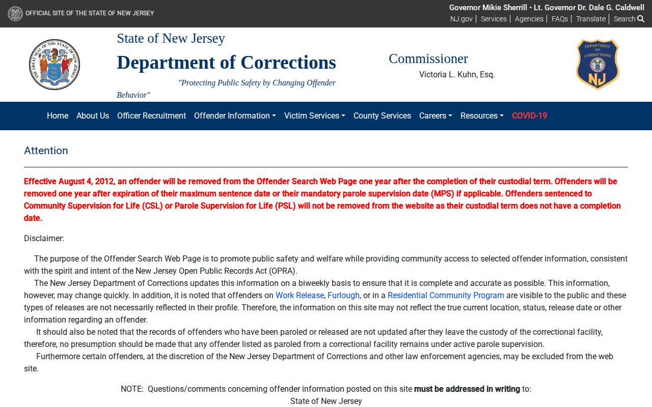 NJDOC Essex County released inmate offender search