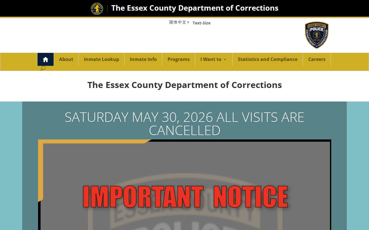 Essex County Correctional Facility release verification source