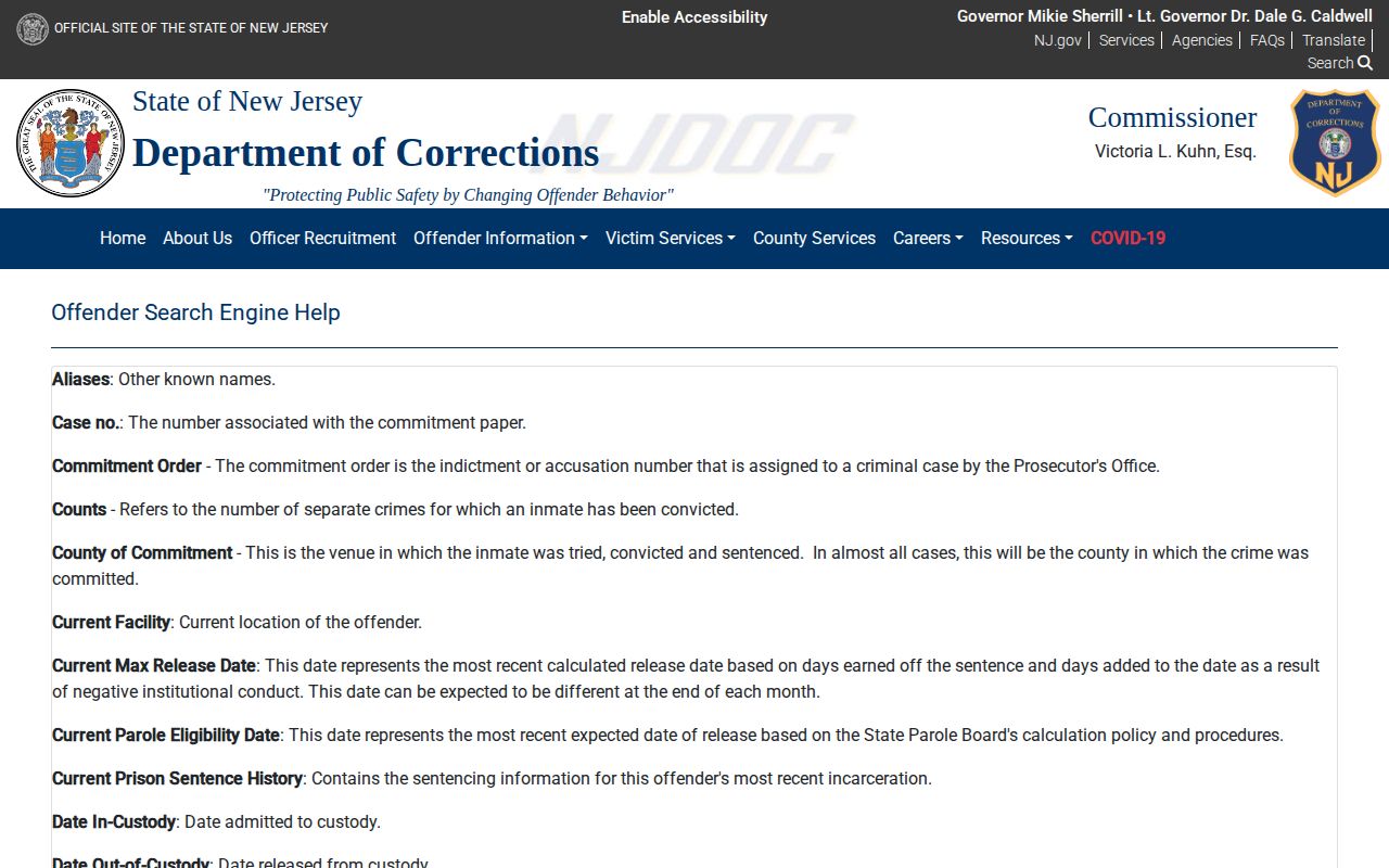 Essex County inmate release date field definitions